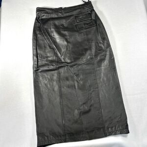 CAYENNE Black Leather Skirt Pencil Midi Straight Lined